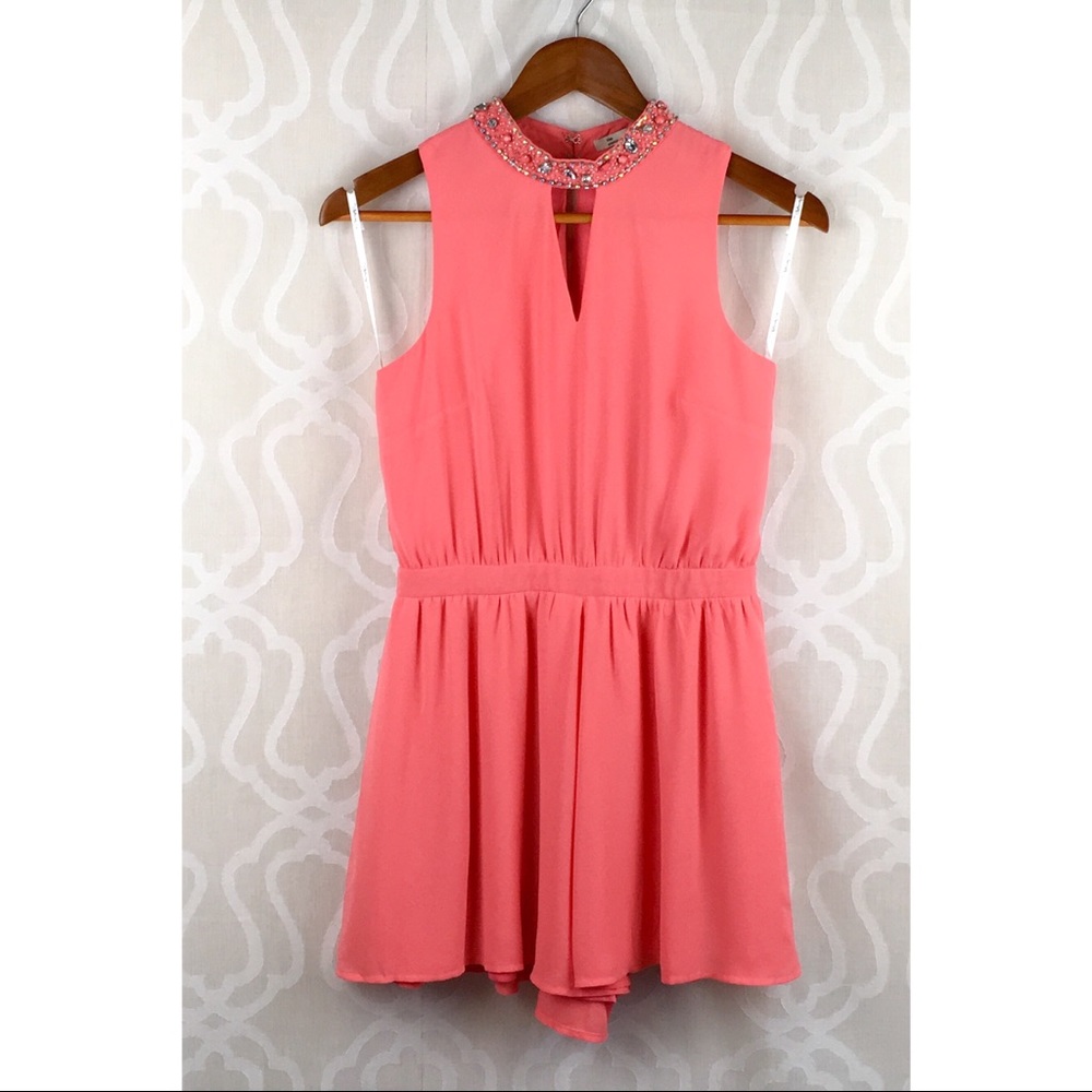 *CLEARANCE* Coral Jewel Embelished Romper - Picture 6 of 8
